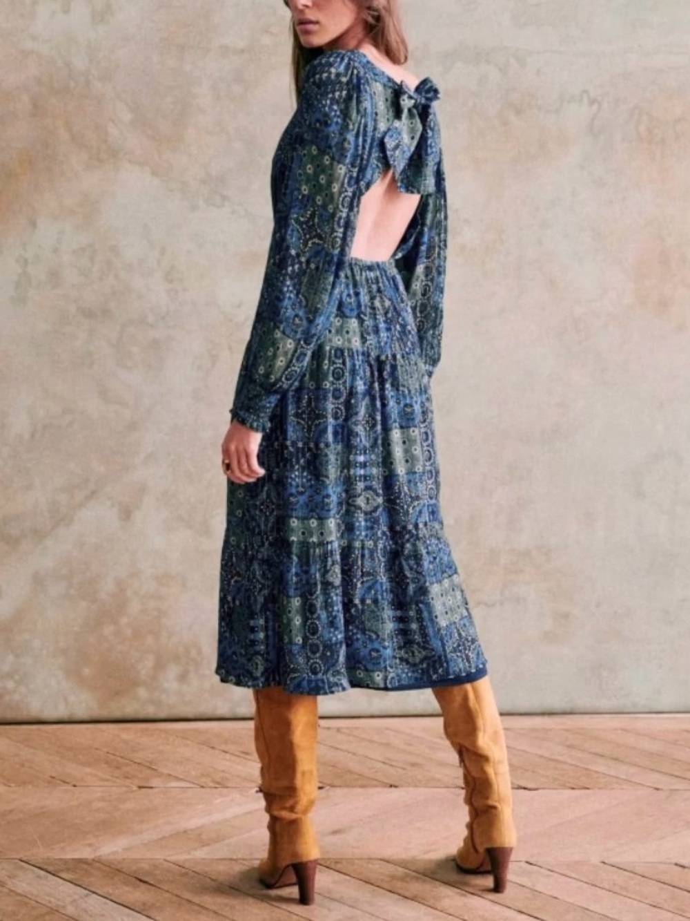 Sezane Prunelle Patchwork Midi Dress